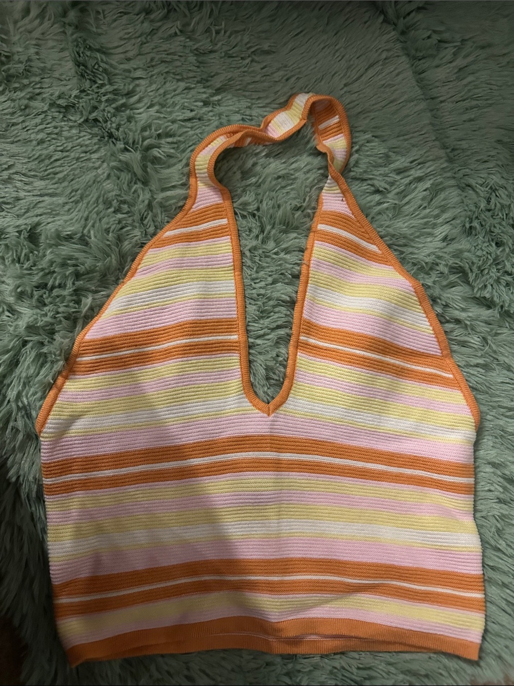 Striped Halter Knit Crop Top in Orange, Pink & Yellow